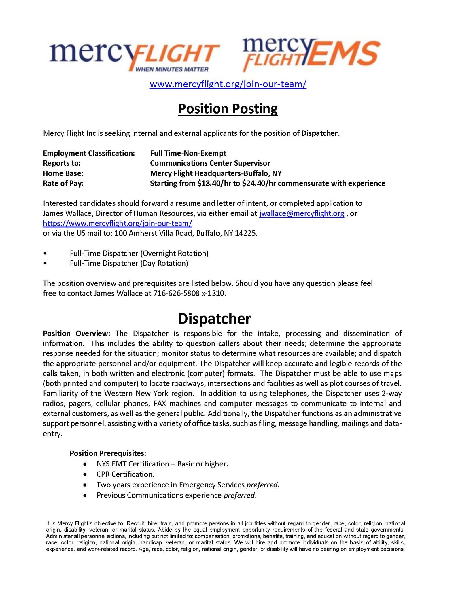 Mercy Flight Dispatcher Opportunity UBMD Emergency Medicine EMS Division